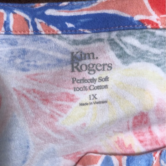 Kim Roger’s 1X Floral Multicolor Women's Top Coastal Beachy V-Neck S/S - Picture 5 of 5